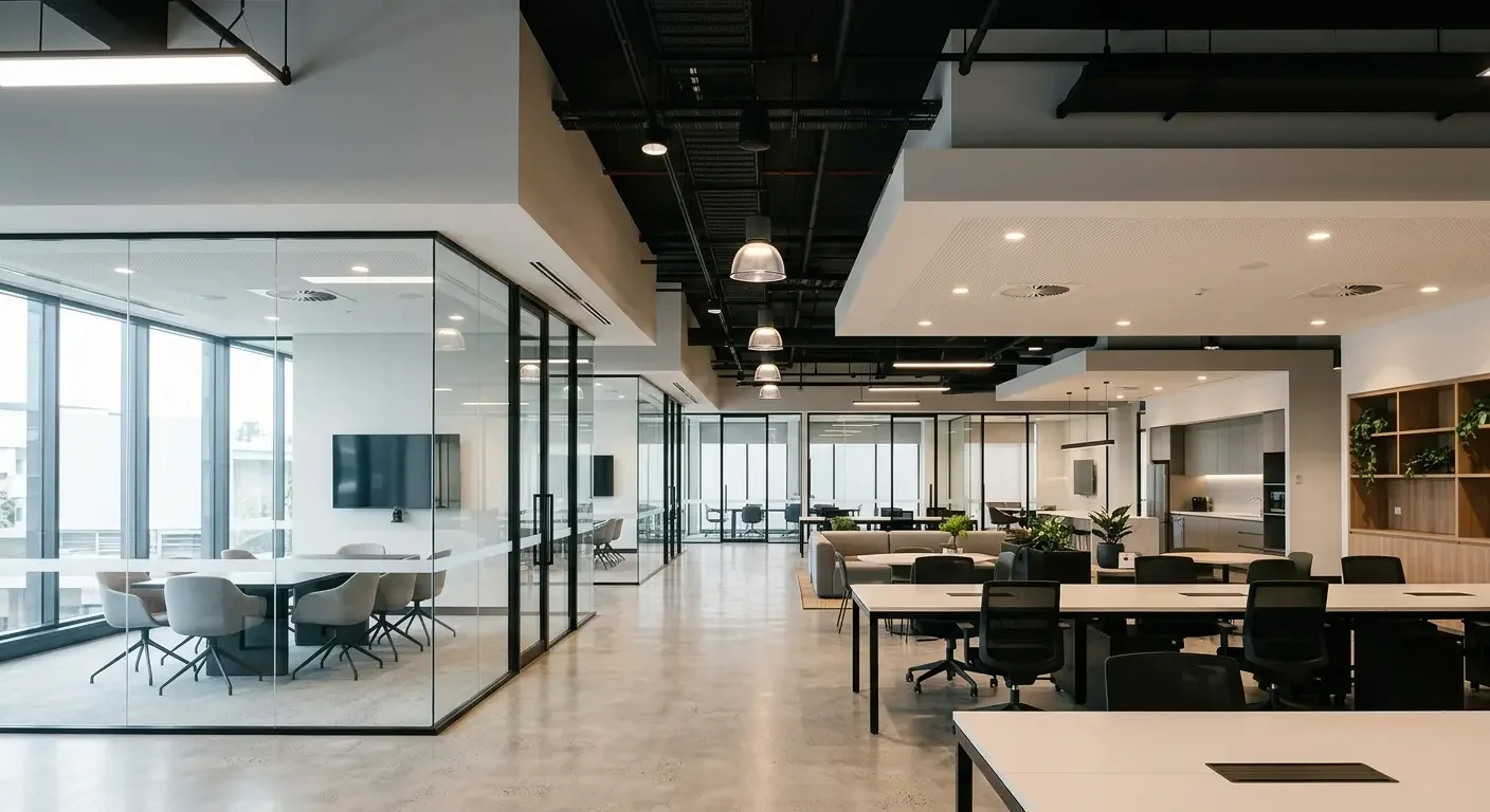 Bulkhead ceiling over a meeting room in a Sydney office fitout