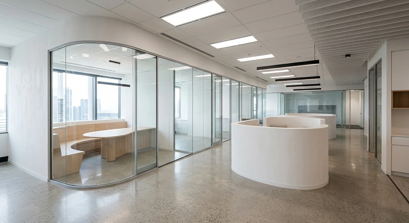 Curved radius plasterboard walls in a commercial office fitout