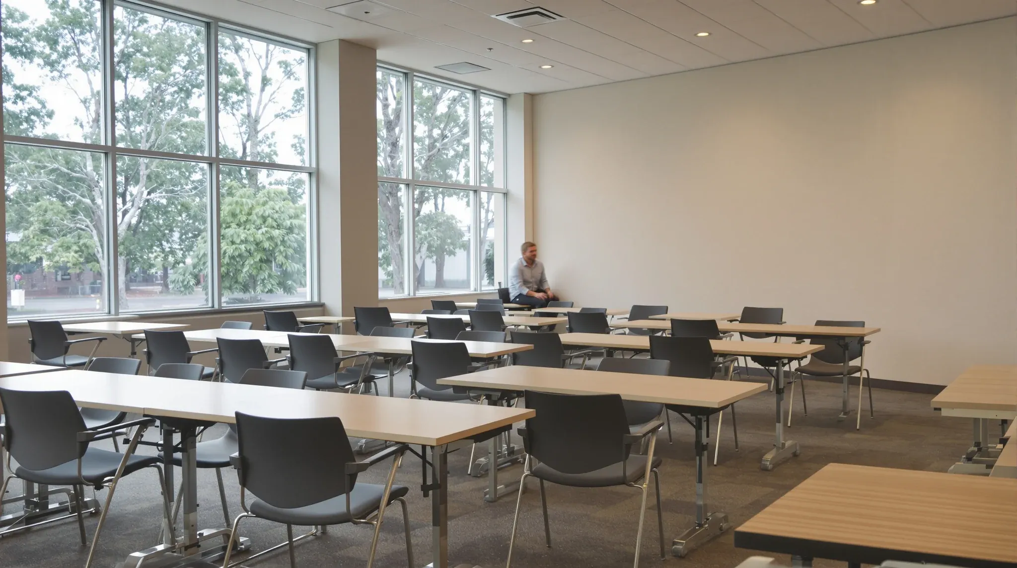 A well-organised finished training and breakout space arranged for everyday use