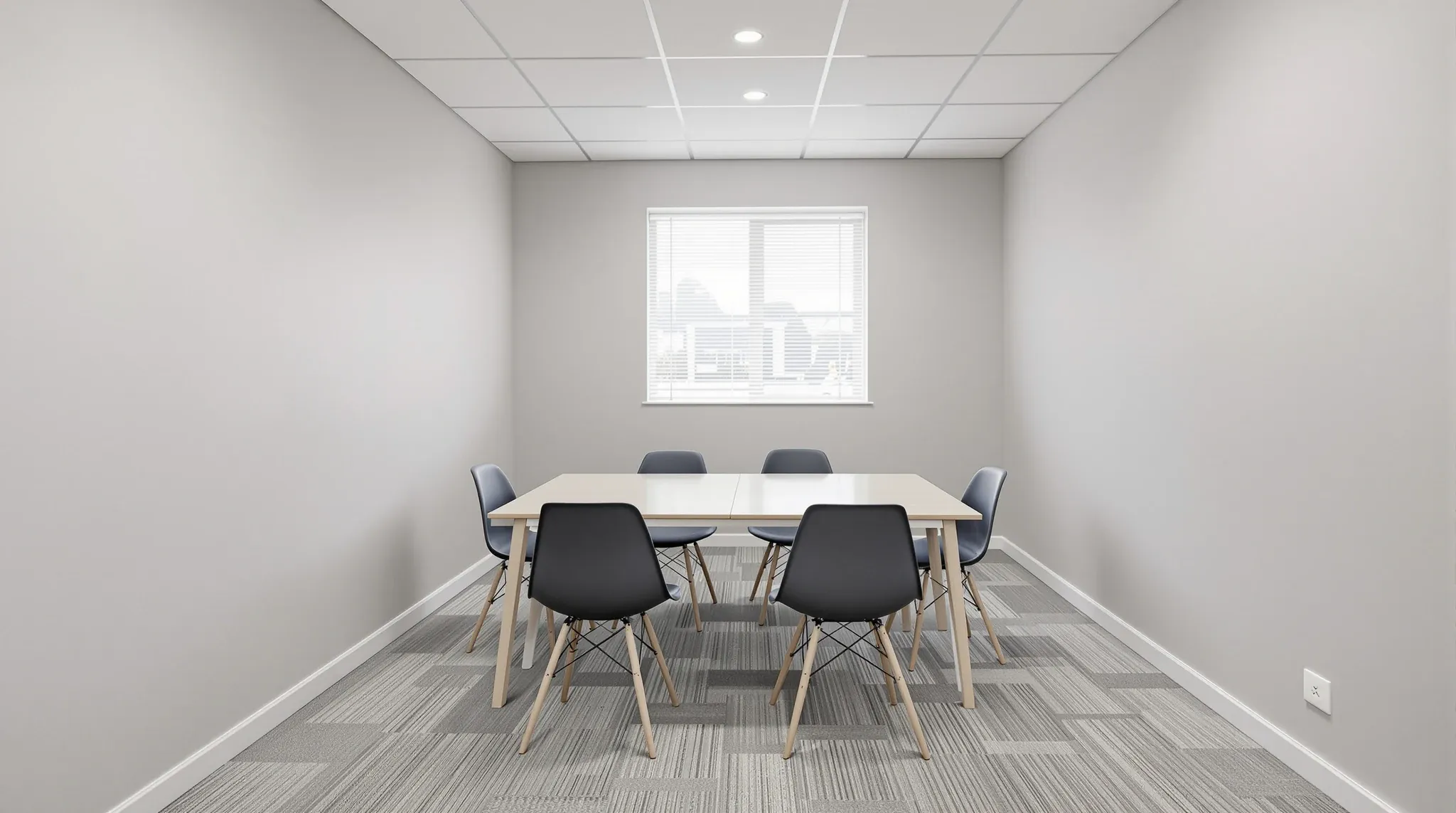 A plain finished commercial meeting room representing a standard office fit-out
