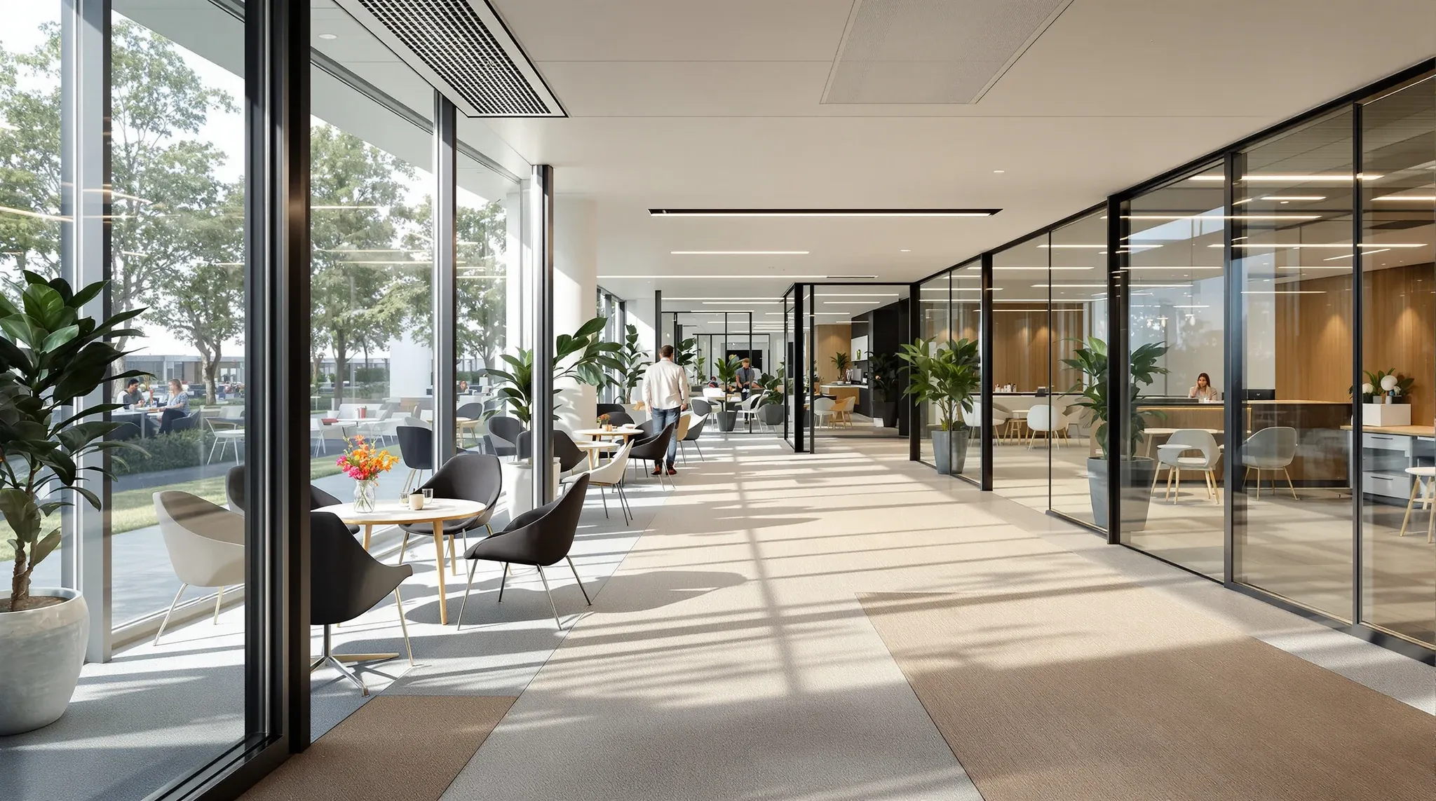 A finished, furnished new office from reception through to the open-plan floor